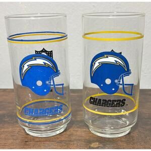 Vintage San Diego Chargers NFL Helmet Logo High Ball Drink Glasses Pair of 2